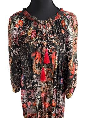 True Colours By La Moda Black Floral Tassel Boho Dress